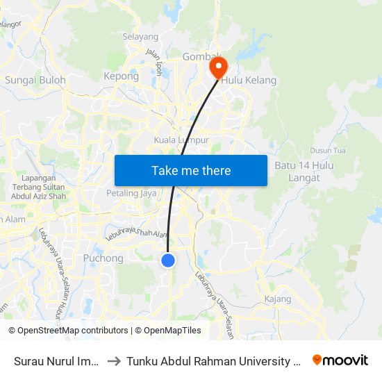 Surau Nurul Iman Puj 9 (Sj852) to Tunku Abdul Rahman University College Kuala Lumpur Campus map