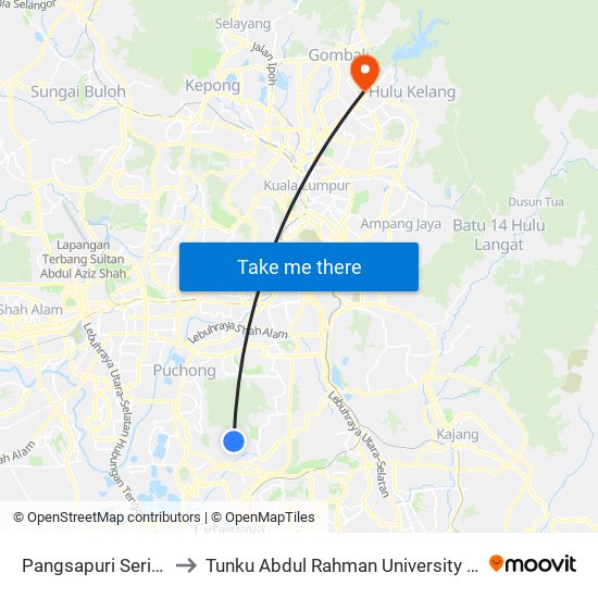 Pangsapuri Seri Angsana (Sj873) to Tunku Abdul Rahman University College Kuala Lumpur Campus map