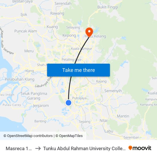 Masreca 19 (Sp419) to Tunku Abdul Rahman University College Kuala Lumpur Campus map