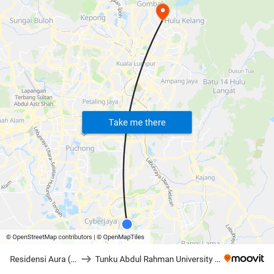 Residensi Aura (Selatan) (Ppj384) to Tunku Abdul Rahman University College Kuala Lumpur Campus map