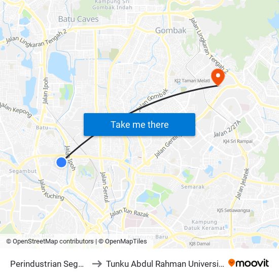 Perindustrian Segambut (Utara) (Kl2493) to Tunku Abdul Rahman University College Kuala Lumpur Campus map