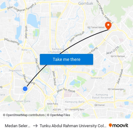 Medan Selera Jalan Duta to Tunku Abdul Rahman University College Kuala Lumpur Campus map