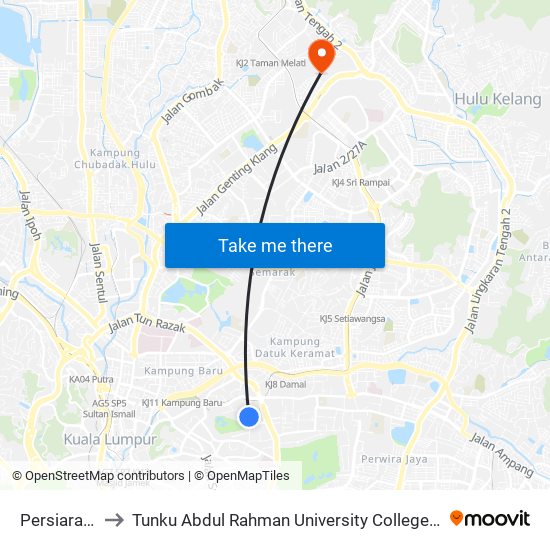 Persiaran KLCC to Tunku Abdul Rahman University College Kuala Lumpur Campus map