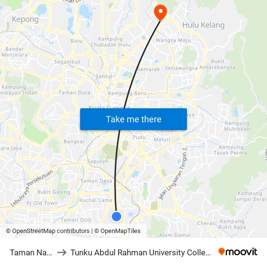 Taman Naga Emas to Tunku Abdul Rahman University College Kuala Lumpur Campus map
