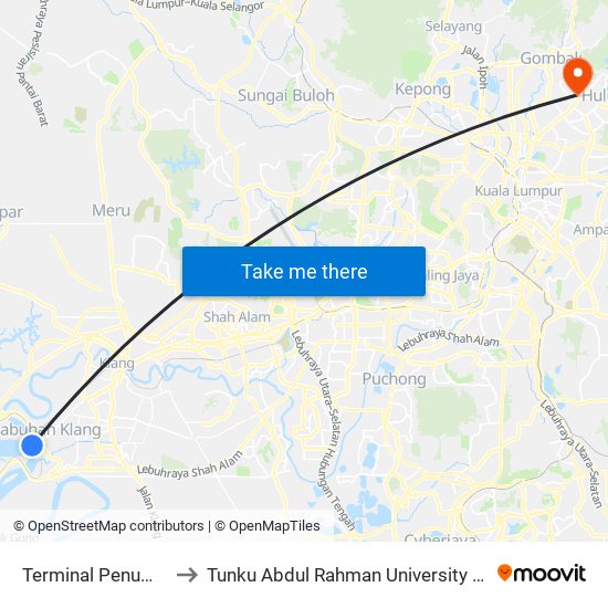 Terminal Penumpang South Port to Tunku Abdul Rahman University College Kuala Lumpur Campus map