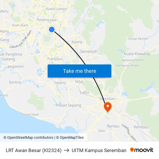 LRT Awan Besar (Kl2324) to UITM Kampus Seremban map
