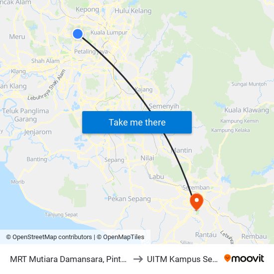 MRT Mutiara Damansara, Pintu C (Pj814) to UITM Kampus Seremban map
