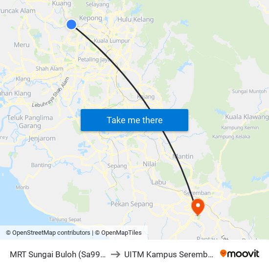 MRT Sungai Buloh (Sa995) to UITM Kampus Seremban map