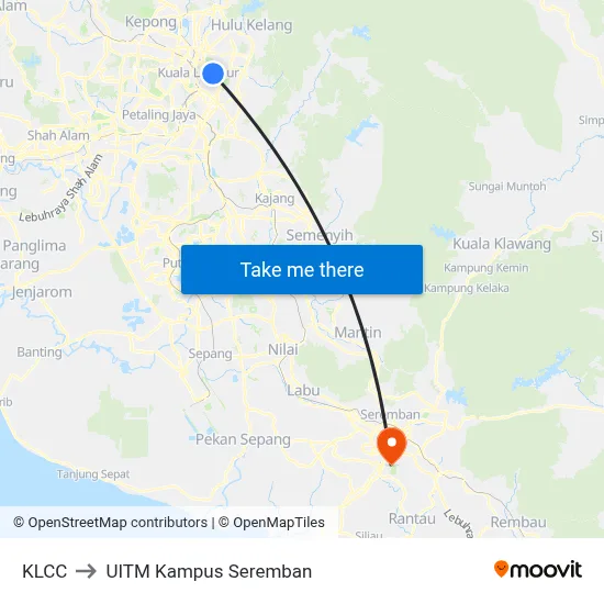 KLCC to UITM Kampus Seremban map