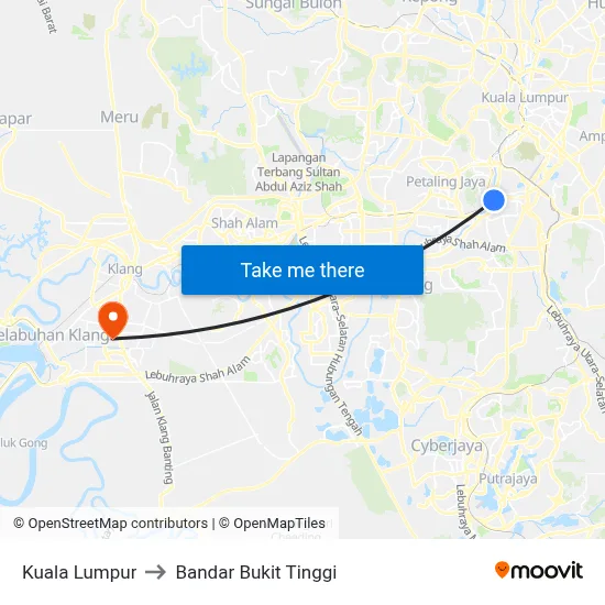 Kuala Lumpur to Bandar Bukit Tinggi map