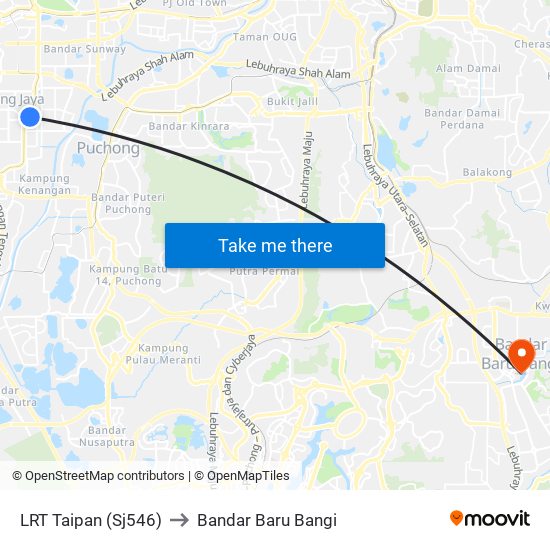 LRT Taipan (Sj546) to Bandar Baru Bangi map