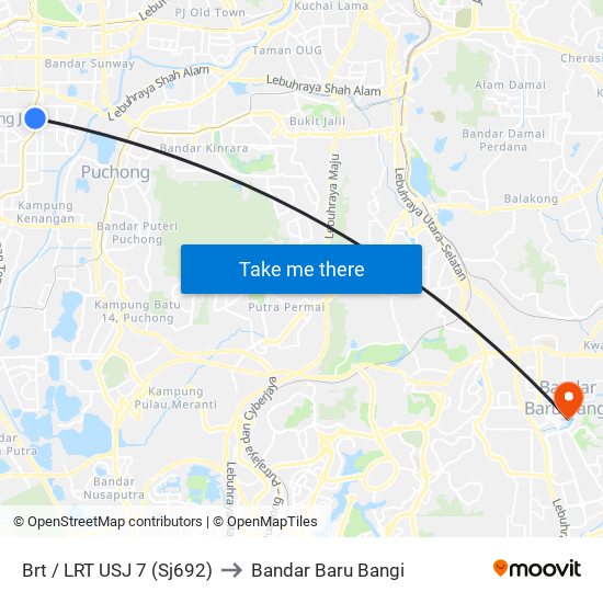 Brt / LRT USJ 7 (Sj692) to Bandar Baru Bangi map