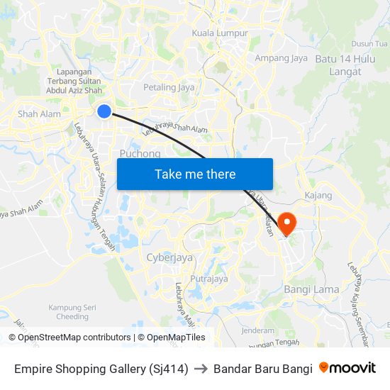 Empire Shopping Gallery (Sj414) to Bandar Baru Bangi map