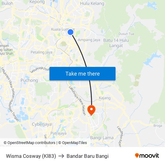 Wisma Cosway (Kl83) to Bandar Baru Bangi map