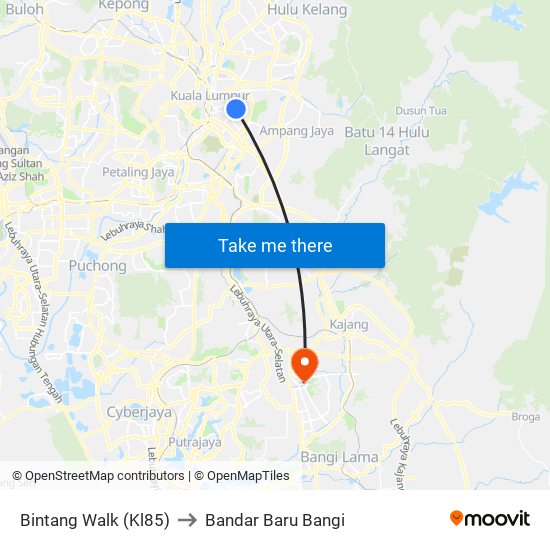 Bintang Walk (Kl85) to Bandar Baru Bangi map
