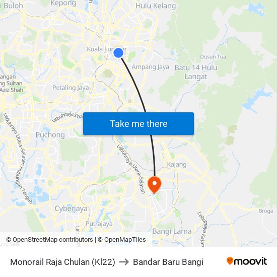 Monorail Raja Chulan (Kl22) to Bandar Baru Bangi map