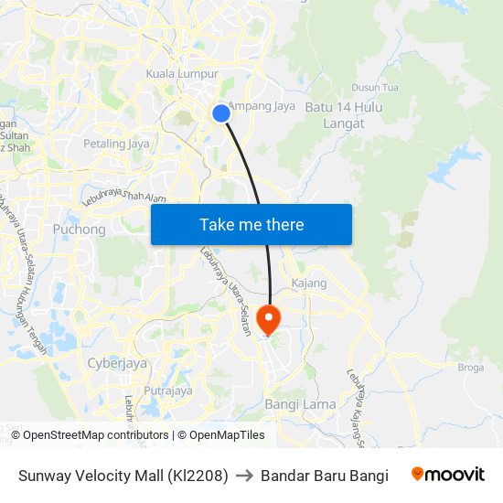 Sunway Velocity Mall (Kl2208) to Bandar Baru Bangi map