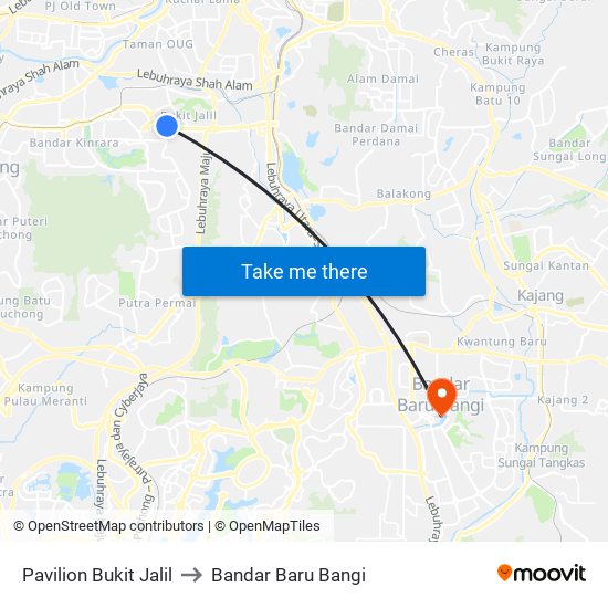 Pavilion Bukit Jalil to Bandar Baru Bangi map