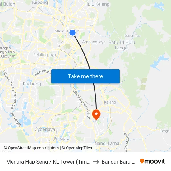 Menara Hap Seng / KL Tower (Timur) (Kl18) to Bandar Baru Bangi map