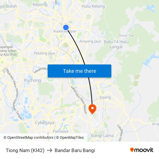 Tiong Nam (Kl42) to Bandar Baru Bangi map