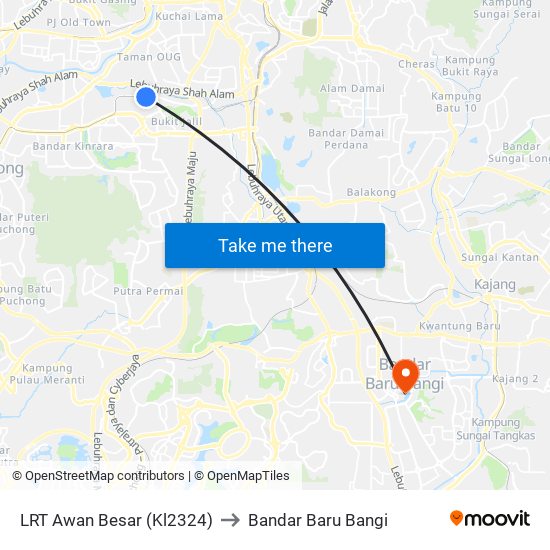 LRT Awan Besar (Kl2324) to Bandar Baru Bangi map