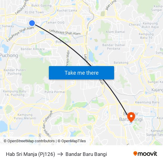 Hab Sri Manja (Pj126) to Bandar Baru Bangi map