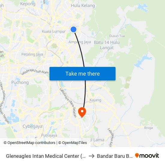 Gleneagles Intan Medical Center (Kl2294) to Bandar Baru Bangi map