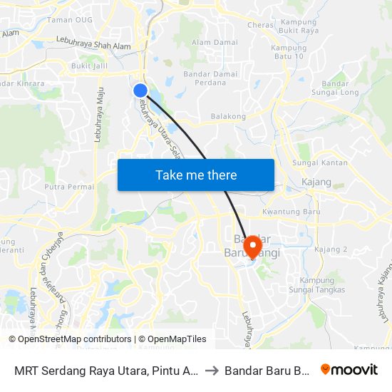 MRT Serdang Raya Utara, Pintu A (Sj1) to Bandar Baru Bangi map