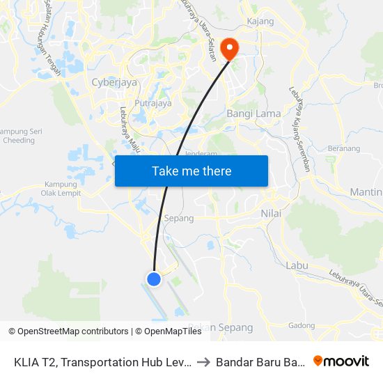 KLIA T2, Transportation Hub Level 1 to Bandar Baru Bangi map