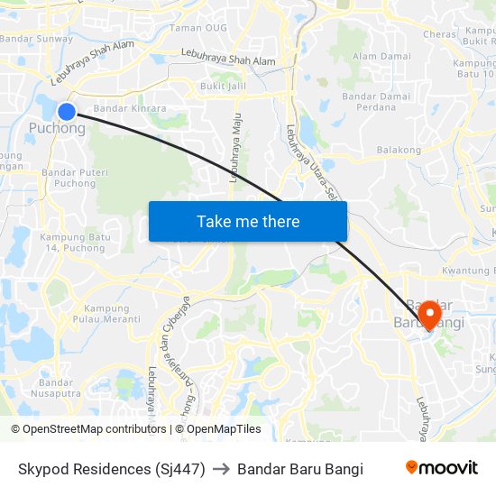 Skypod Residences (Sj447) to Bandar Baru Bangi map