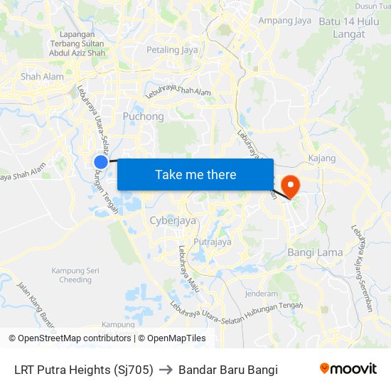 LRT Putra Heights (Sj705) to Bandar Baru Bangi map