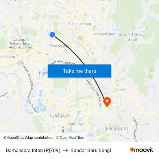 Damansara Intan (Pj709) to Bandar Baru Bangi map