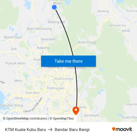 KTM Kuala Kubu Baru to Bandar Baru Bangi map