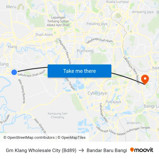 Gm Klang Wholesale City (Bd89) to Bandar Baru Bangi map