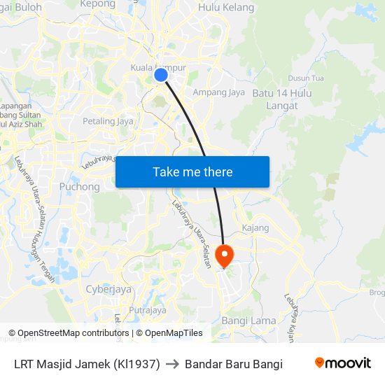 LRT Masjid Jamek (Kl1937) to Bandar Baru Bangi map