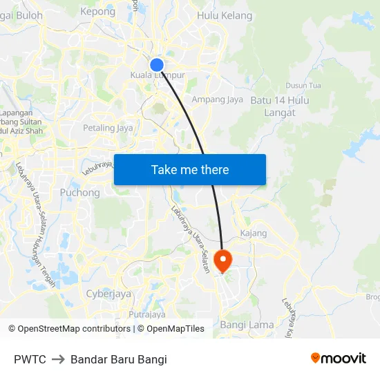 PWTC to Bandar Baru Bangi map
