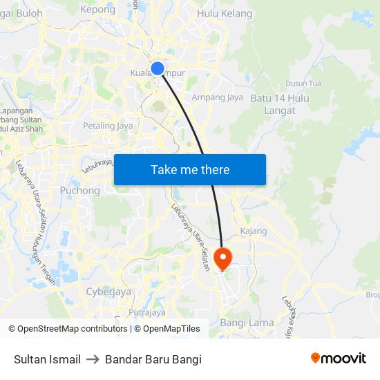 Sultan Ismail to Bandar Baru Bangi map