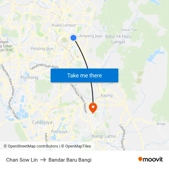 Chan Sow Lin to Bandar Baru Bangi map