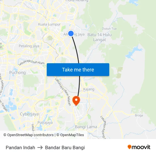 Pandan Indah to Bandar Baru Bangi map