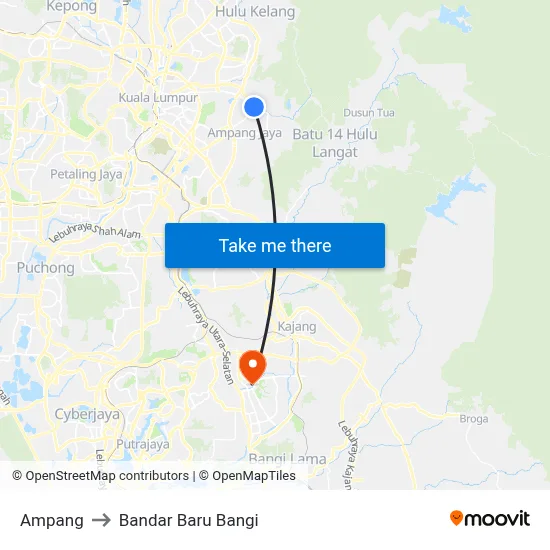 Ampang to Bandar Baru Bangi map