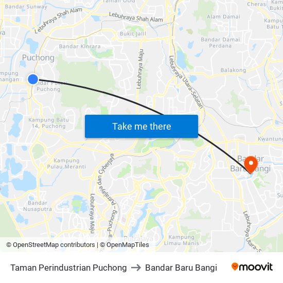 Taman Perindustrian Puchong to Bandar Baru Bangi map