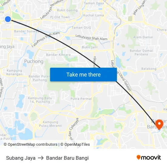 Subang Jaya to Bandar Baru Bangi map
