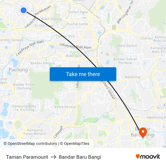 Taman Paramount to Bandar Baru Bangi map