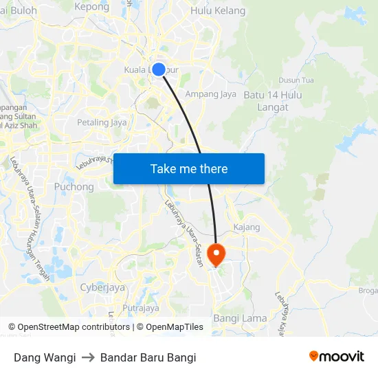 Dang Wangi to Bandar Baru Bangi map