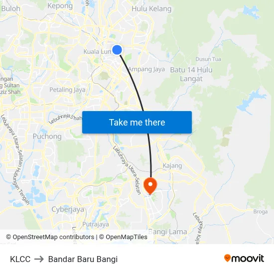 KLCC to Bandar Baru Bangi map