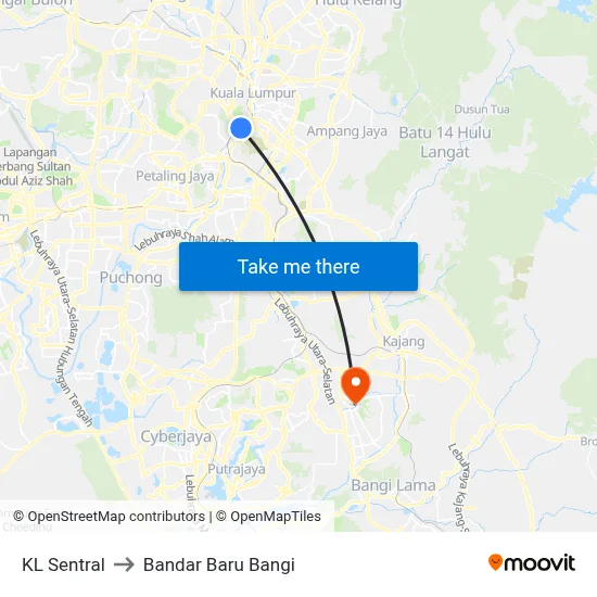 KL Sentral to Bandar Baru Bangi map