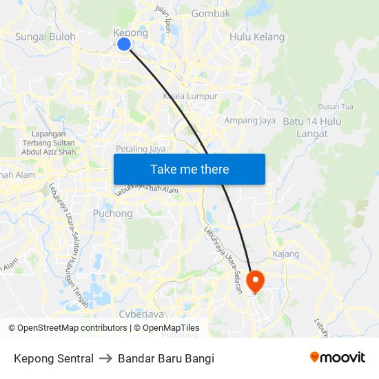 Kepong Sentral to Bandar Baru Bangi map