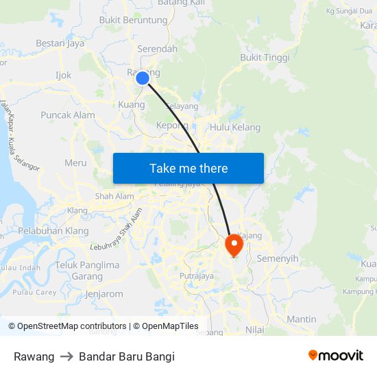 Rawang to Bandar Baru Bangi map