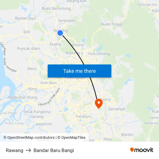 Rawang to Bandar Baru Bangi map