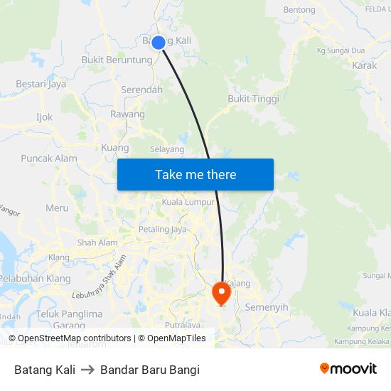 Batang Kali to Bandar Baru Bangi map